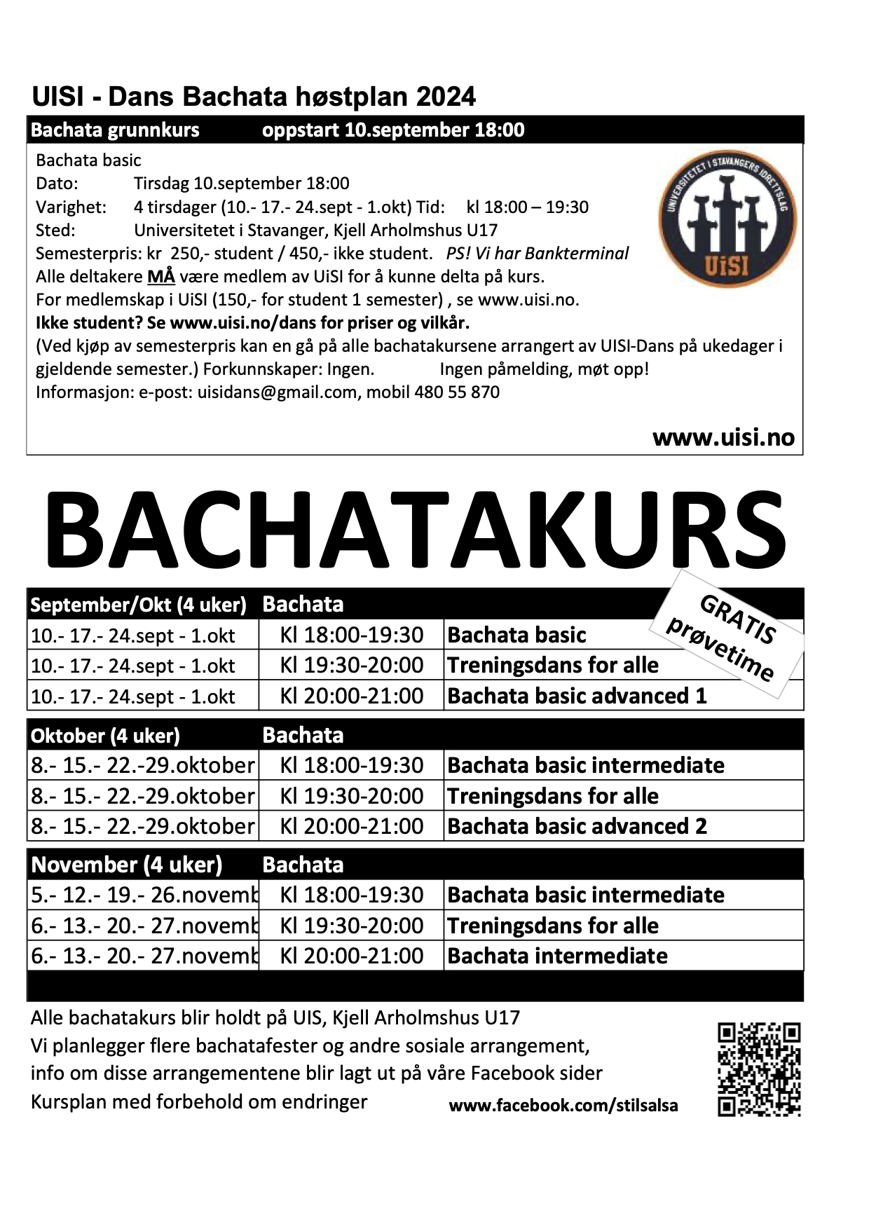 Bachata kursplan høst 24 Bachata kursplan høst 24