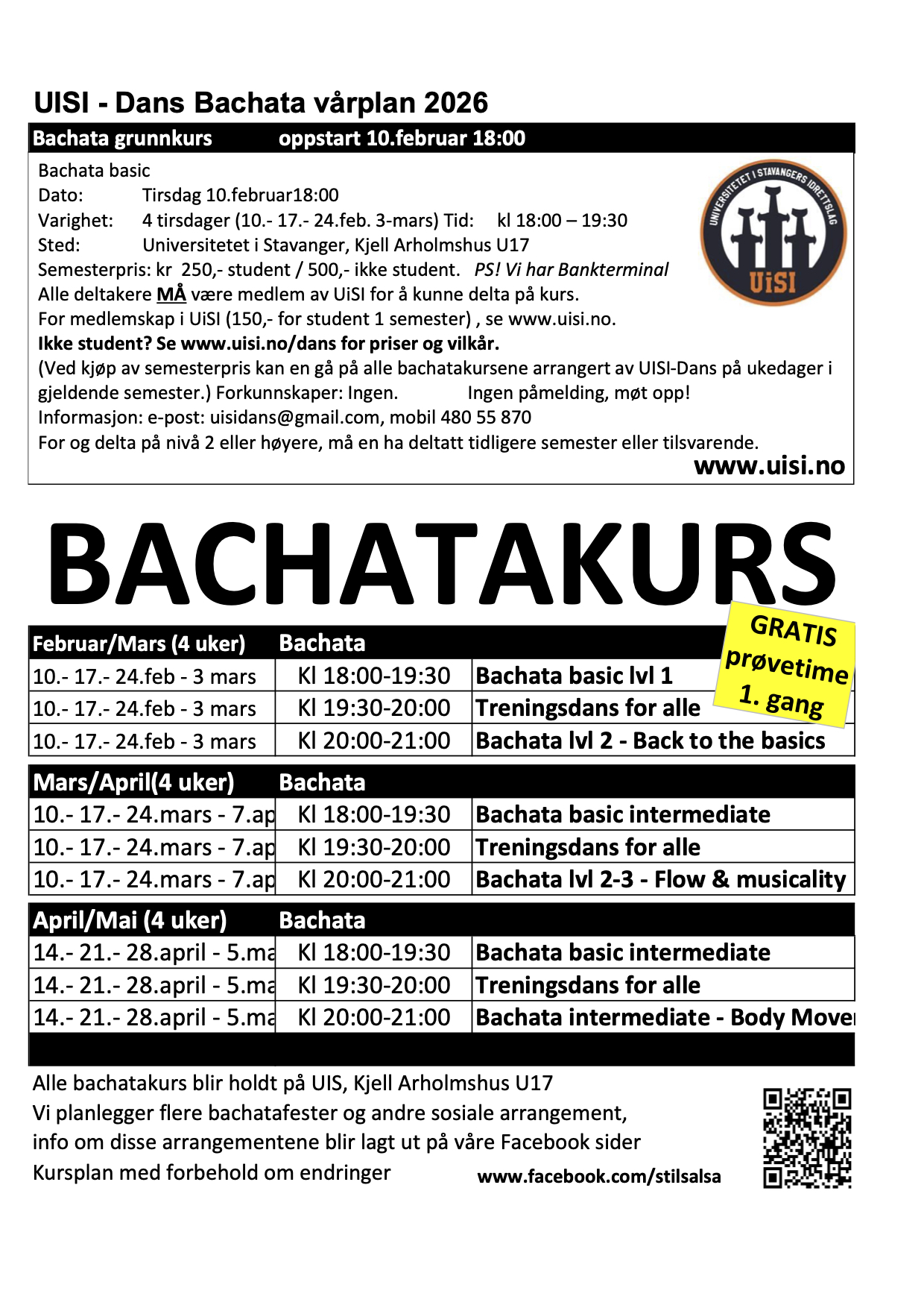 Bachata kursplan vår 26 Bachata kursplan vår 26