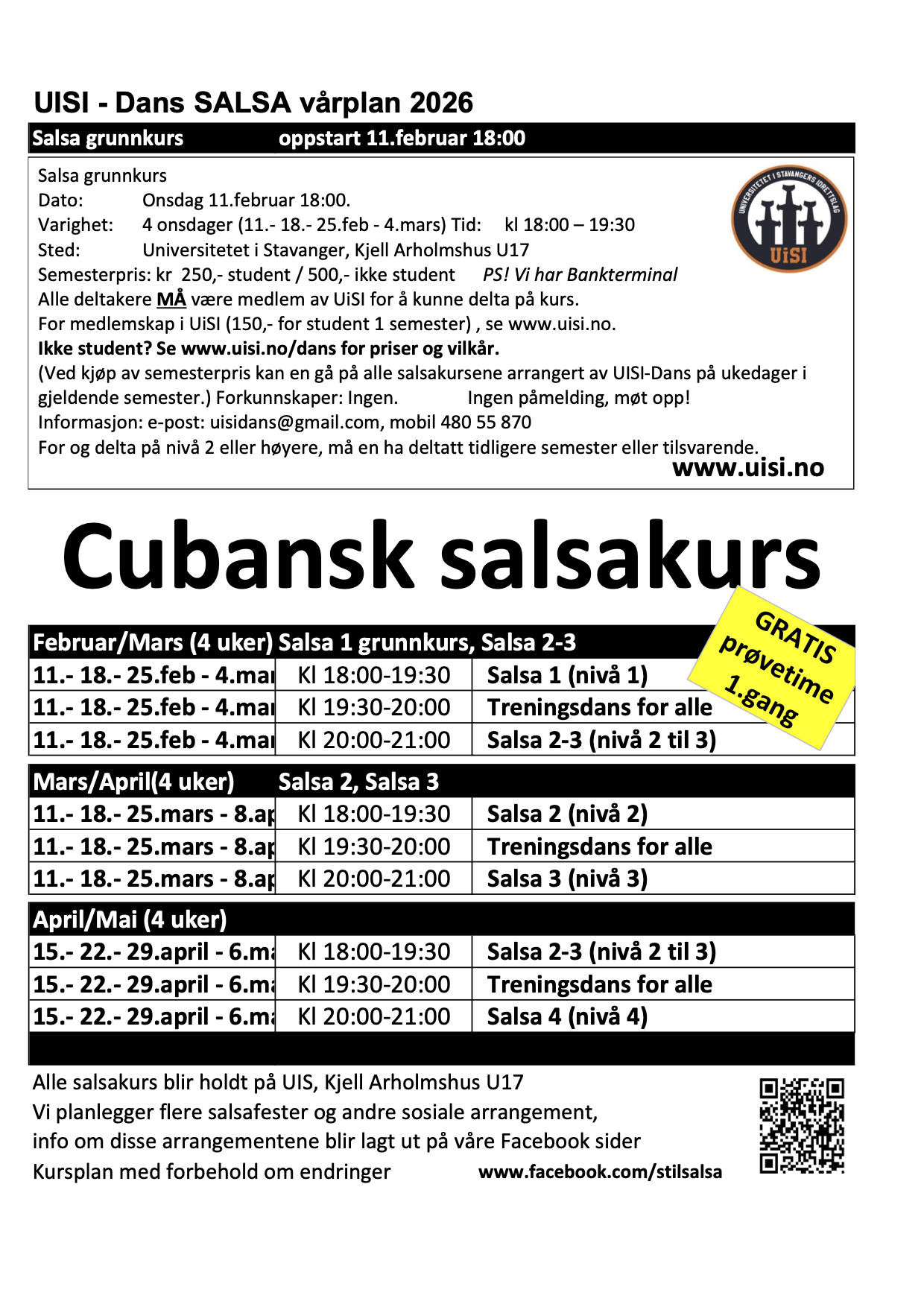 Salsa kursplan vår 26 Salsa kursplan vår 26